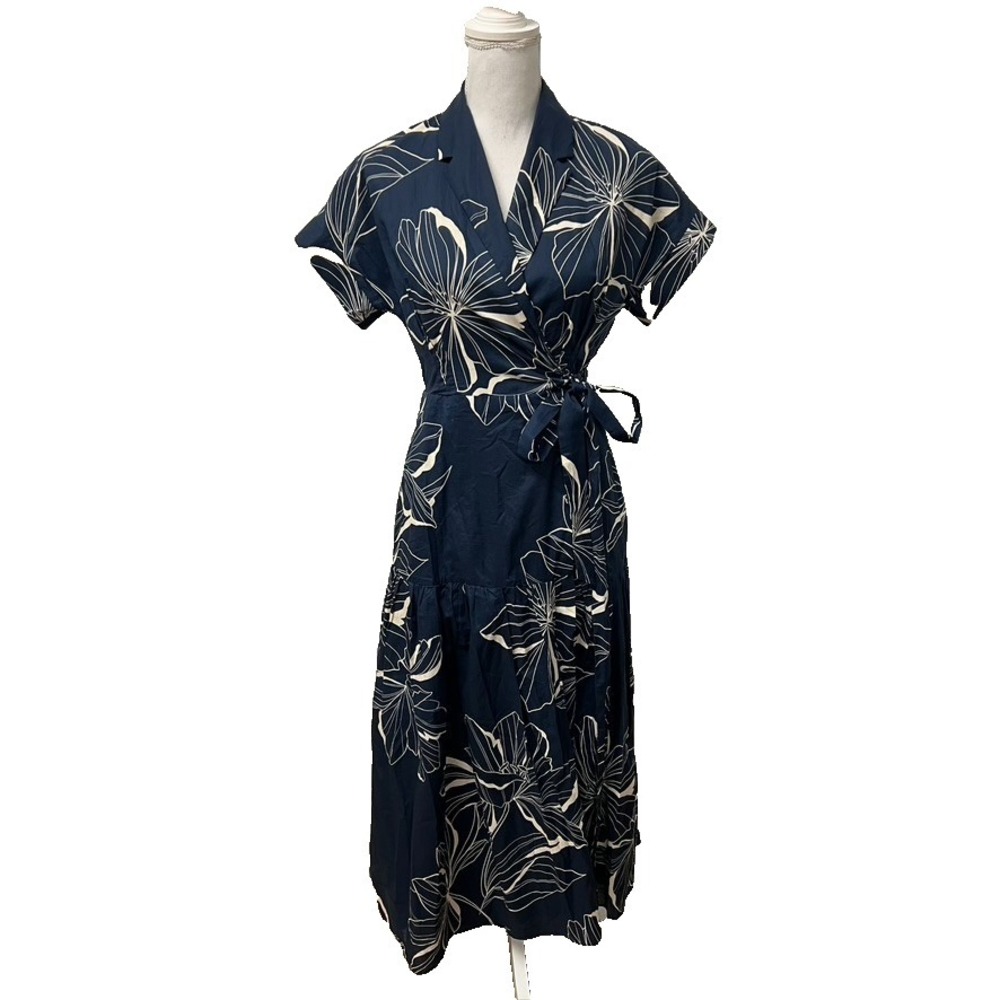 Hutch Navy Blue Floral Wrap Midi Dress
